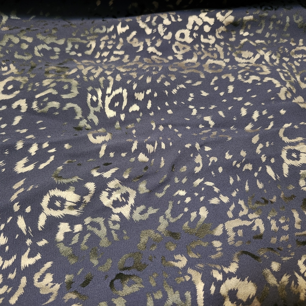Foiled Navy Blue Leopard Print Women's Top - Picture 2 of 6